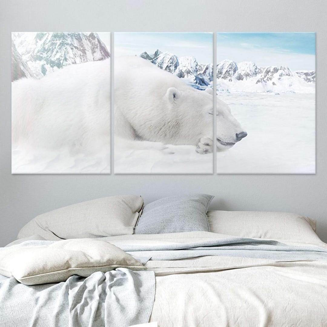 Wildlife Wall Art Arctic Polar Bear Canvas Print, Large Nature Animal