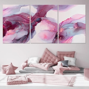 Abstract Fluid Art Canvas Wall Art, Pink and Purple Watercolor Style Modern Painting, Feminine Contemporary Decor for Bedroom or Office