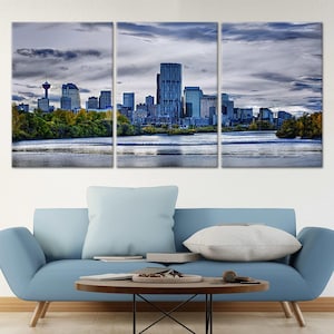 Calgary Skyline Canvas Wall Art, Extra Large Cityscape Print for Living Room, Stunning Calgary Alberta Decor for Bedroom Walls