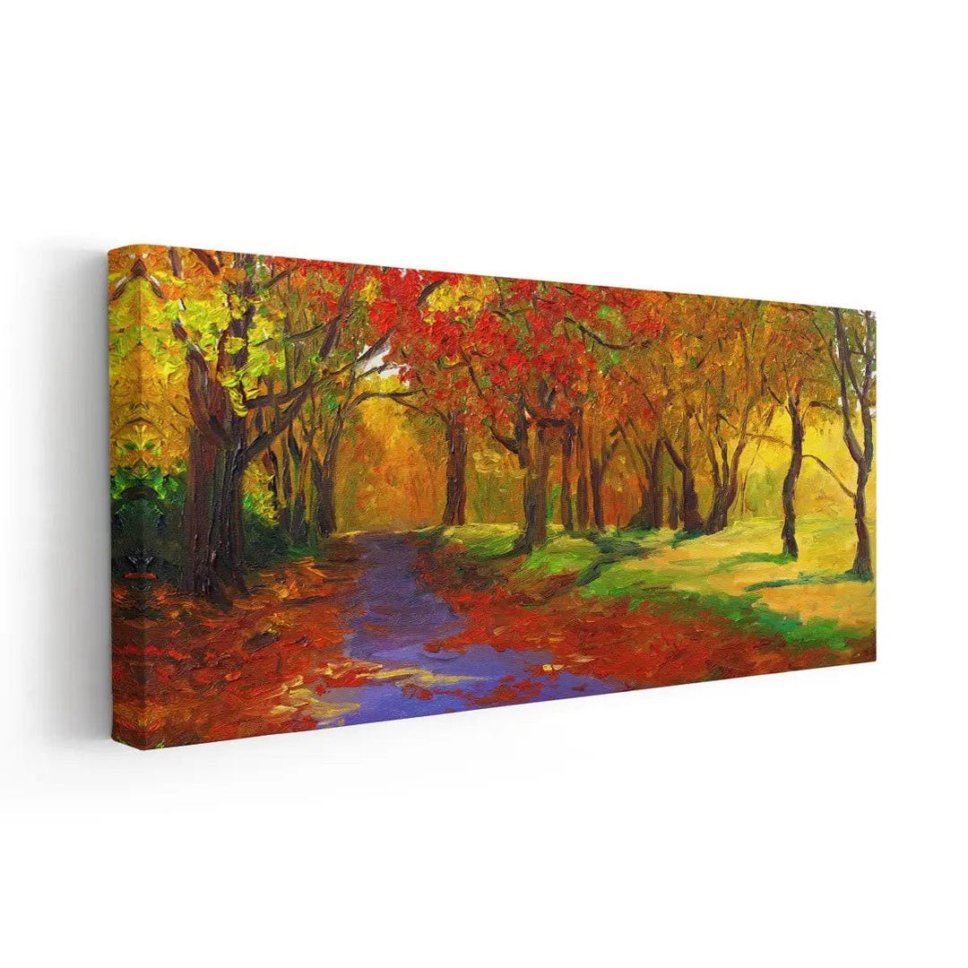 Autumn Forest Path Canvas Wall Art, Vibrant Fall Landscape Painting ...