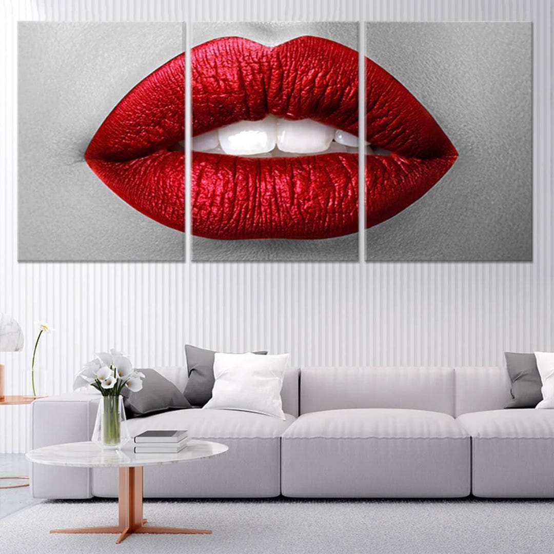 Red Lips Canvas Pop Art: Glam and Modern Chic, Minimalistic Bold Wall ...