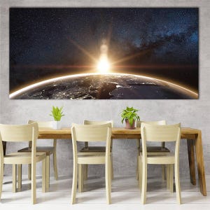 Earth from Space Canvas Art, Astronomical Decor, Celestial Wall Print, Outer Space Themed Room Accent