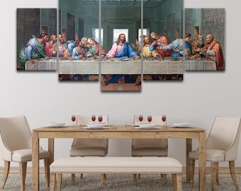 The Last Supper Wall Art Framed Christian Art Print Religious Home Decor Leonardo Da Vinci 5 Piece Wall Art Jesus Painting For Bedroom