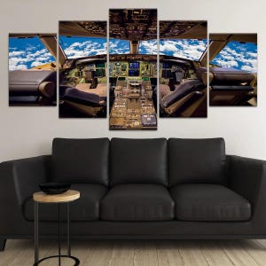 Airplane Cockpit Canvas Wall Art, Panoramic Pilot View Print, Aviation Artwork for Flight Enthusiast Office, Pilot Lounge or Man Cave Decor