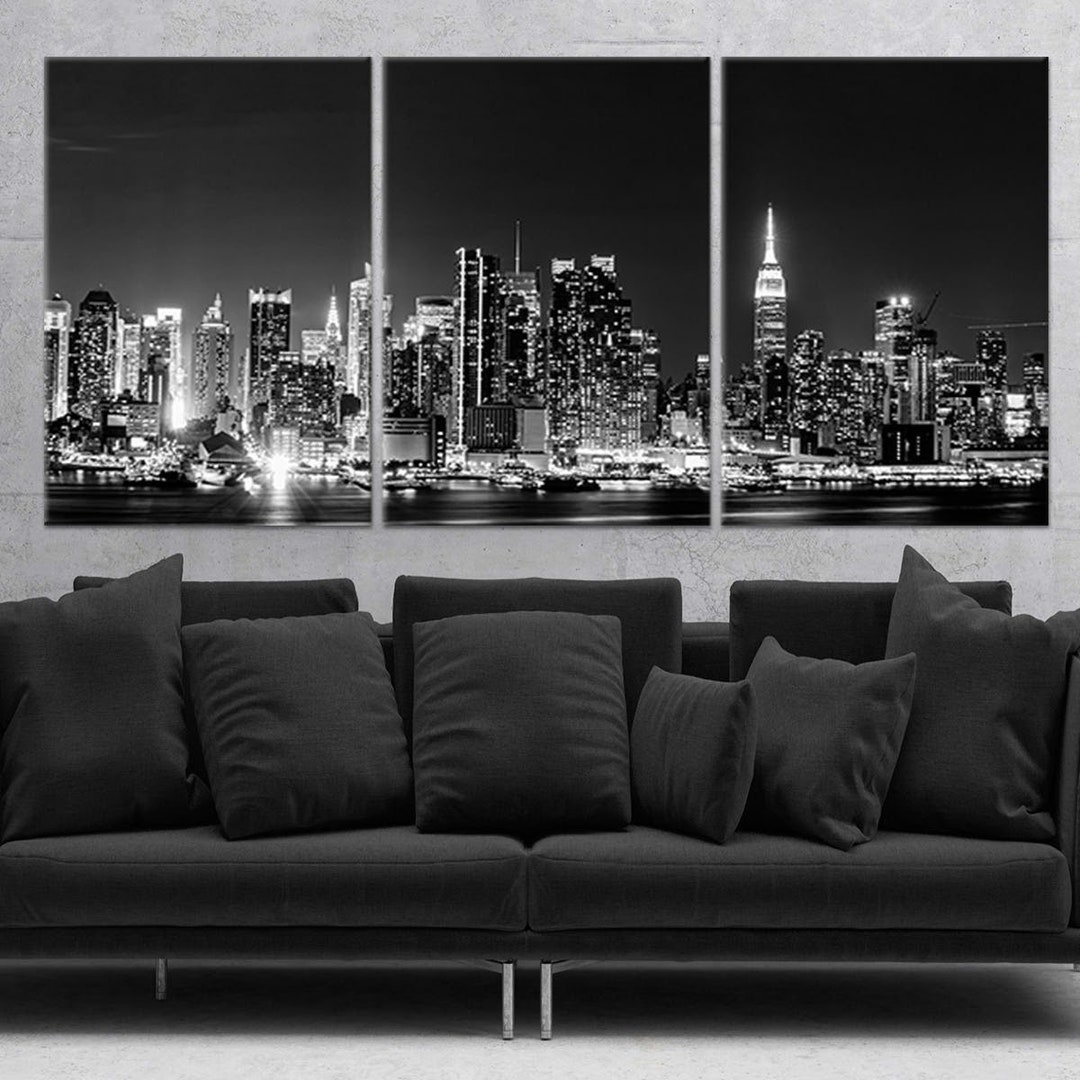 Black and White New York Skyline Canvas Art Print, NY Cityscape Wall ...