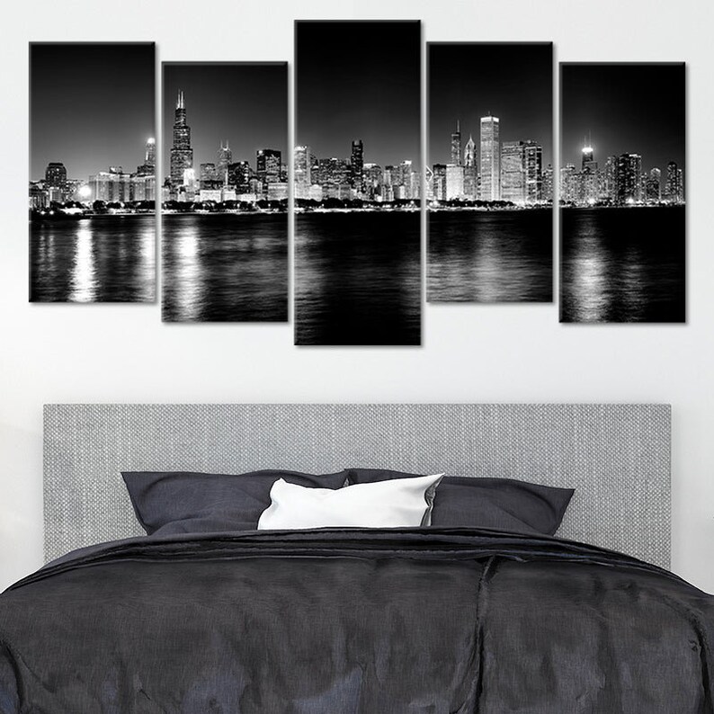 Chicago Skyline Wall Art Black and White Chicago Skyline Print Etsy