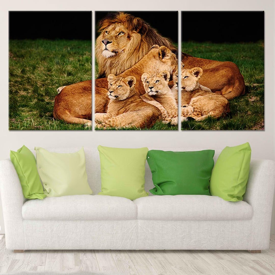 Wildlife Wall Art Lion Family Safari Canvas Print, Large Animal ...
