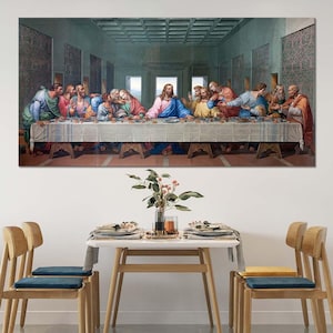 The Last Supper Canvas Wall Art, Large Biblical Painting of Jesus and Disciples, Christian Religious Artwork for Dining Room and Church Deco