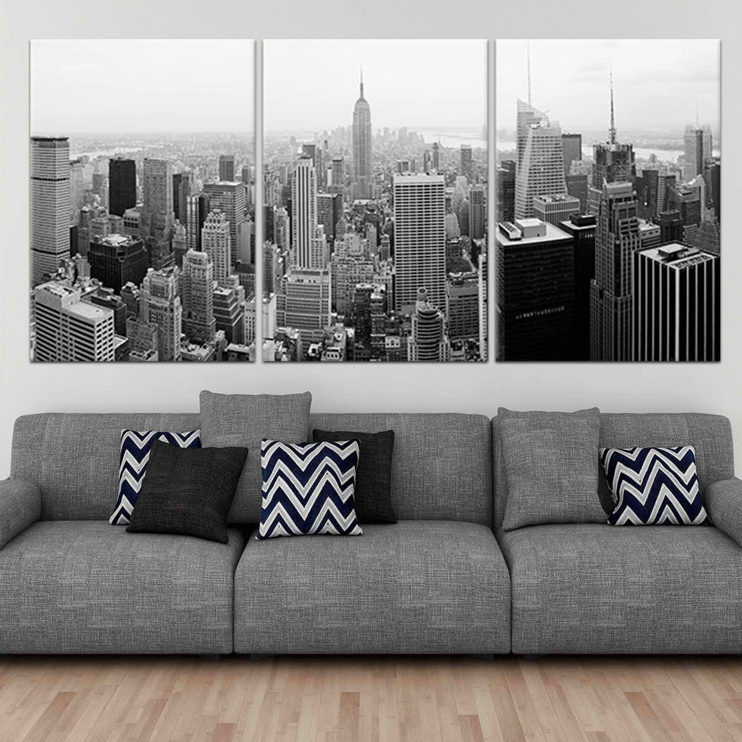 Black and White New York City Skyline Canvas Art Print for Modern Home ...