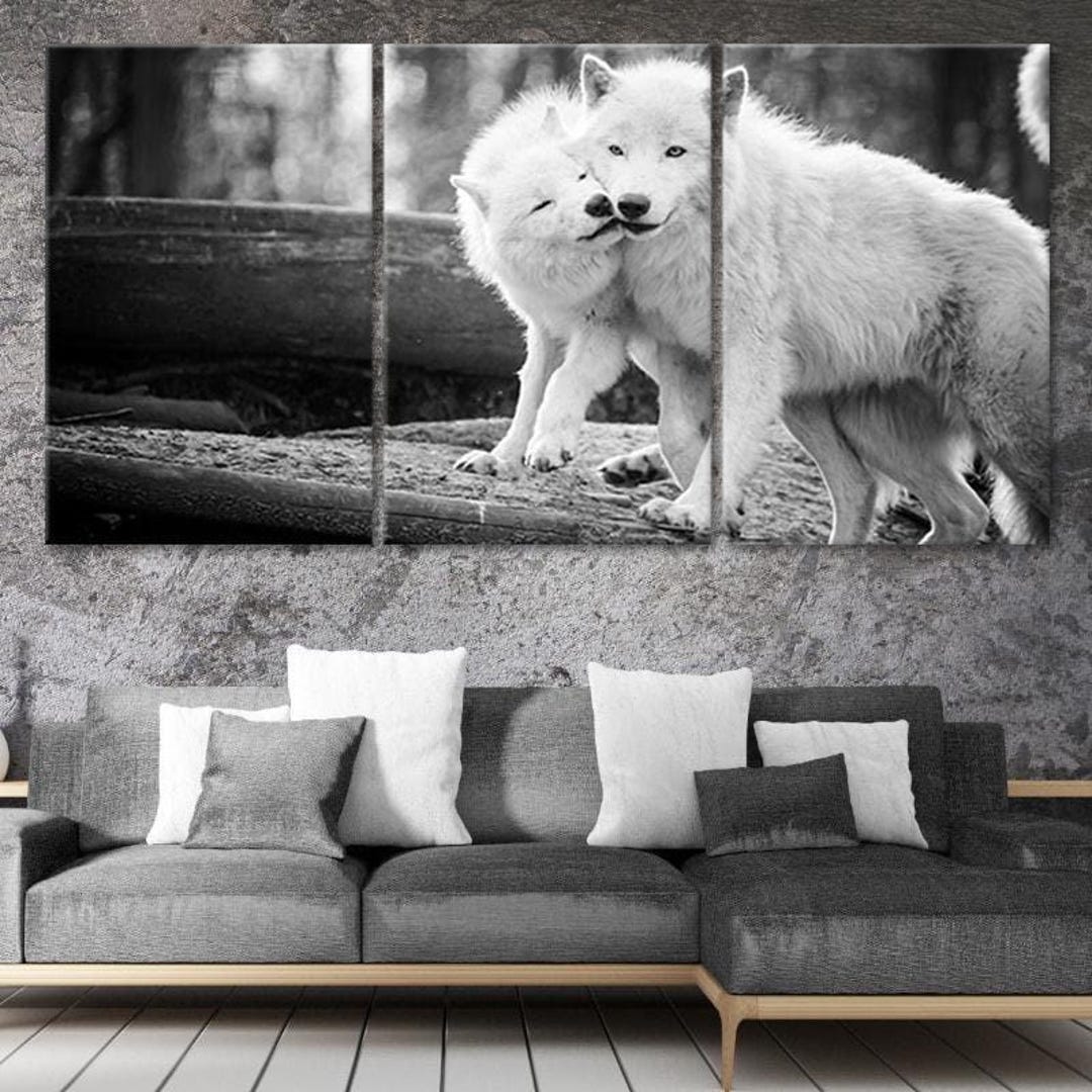 Black and White Arctic Wolf Canvas Wall Art Oversized Wildlife ...