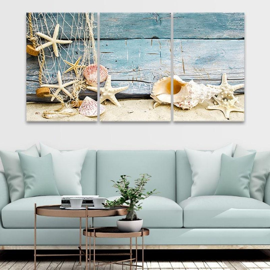 Coastal Wall Art Beach Seashell Canvas Print, Large Nautical Decor ...