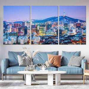South Korea Wall Art Canvas, Extra Large Korean Art Print for Living Room, Colorful Seoul Skyline Wall Art Decor for Bedroom or Office