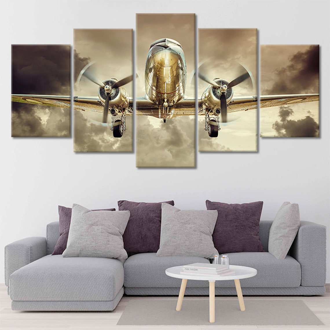 Gold Vintage Airplane Multi Panel Canvas Wall Art Etsy