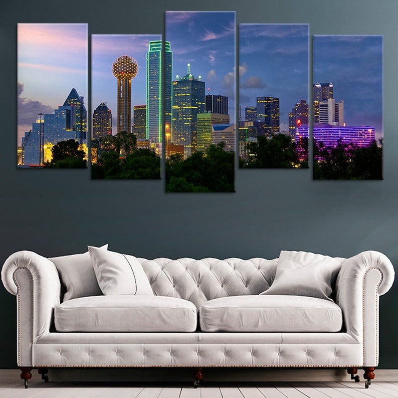 Dallas Skyline Lights Modern Wall Art Decor Etsy