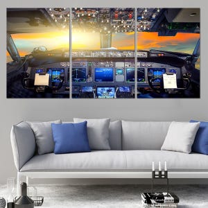 Cockpit Wall Art Canvas Print, Aviation Artwork, Pilot gift For Men, Aircraft Photography, Flight Deck Wall Art, Airplane Art Print