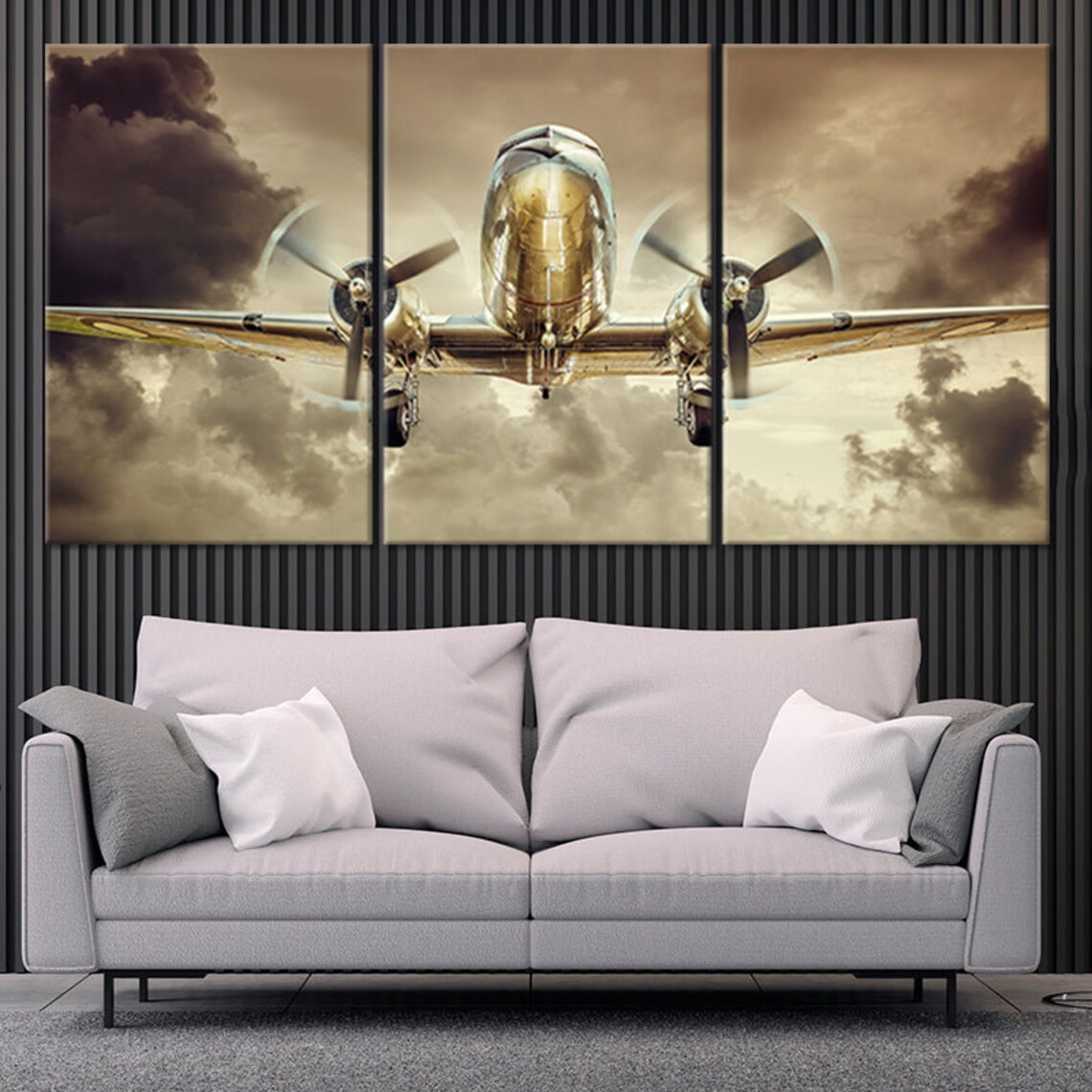 Gold Vintage Airplane Multi Panel Canvas Wall Art Etsy