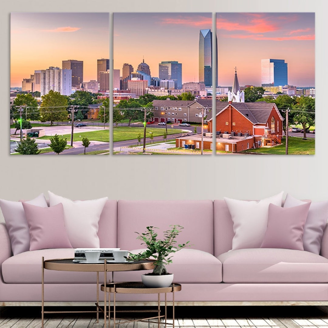 Oklahoma City Skyline Canvas Print, Oklahoma Urban Cityscape Wall Art, OKC Artwork, Vibrant City