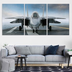 Fighter Jet Canvas Wall Art on Three Panels, Striking Modern Military Aircraft Print, Aviation Decor for Office, Man Cave or Boys Bedroom