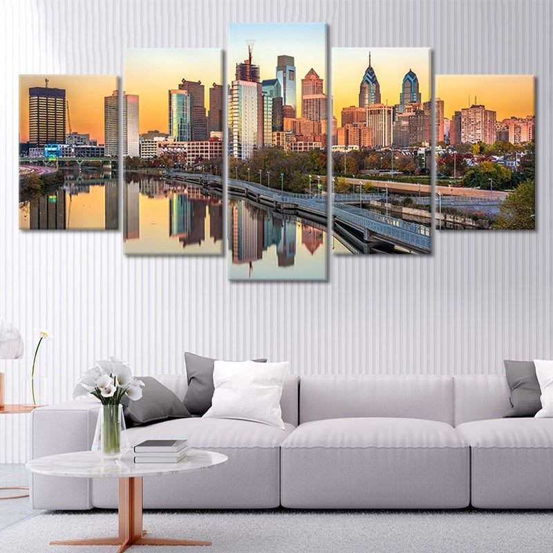 Philadelphia Skyline Canvas Wall Art, Pennsylvania Cityscape Wall Art