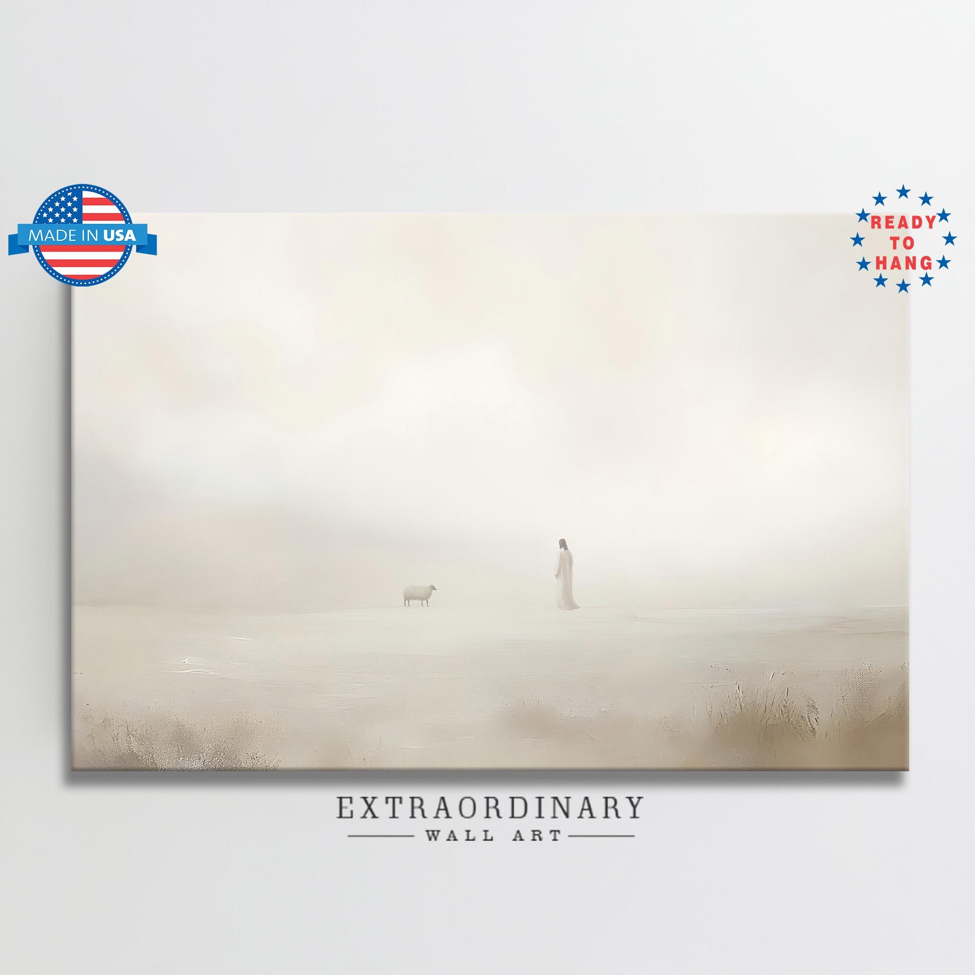 Jesus Leaves the 99 Painting Large Meaningful Christian Wall Art Parable Lost Sheep Print Modern Religious Canvas Neutral Ready To Hang