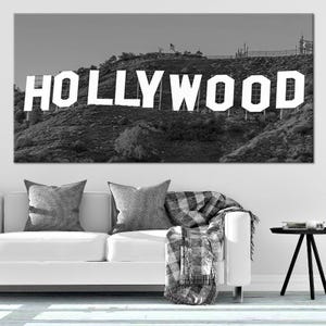 Hollywood Sign Canvas Wall Art, Extra Large Black And White Living Room Decor For Walls, Hollywood California Art Print For Above The Bed