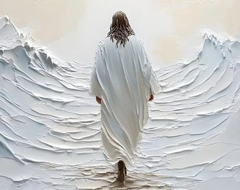 Jesus Christ Walking On Water Canvas, Abstract Christian Wall Art, Large Jesus Painting, Peaceful Religious Canvas Print, Ready To Hang