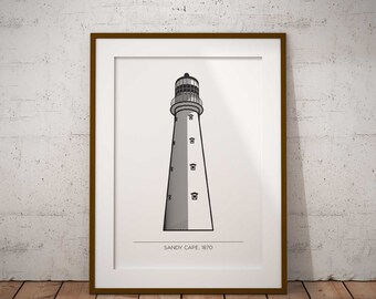 Sandy Cape Lighthouse | Fraser Island | Queensland Print | Wall Art | Australian Print | Architectural Print | Lighthouse | Illustration