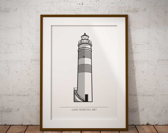 Cape Moreton Lighthouse Illustration | Moreton Island | Queensland | Wall Art | Australian Print | Architectural Print | Lighthouse Print