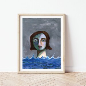 Wild Swimming Print - Various Sizes Giclee printing Quality - Girl in Ocean