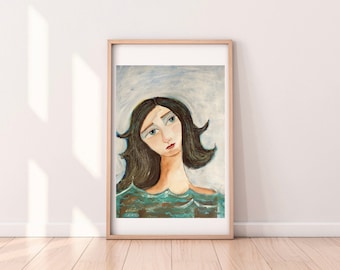 Art Print - She Loved the Sea - Swimming Girl   - Woman Swimming Ocean Print Girl in Water Figurative Print