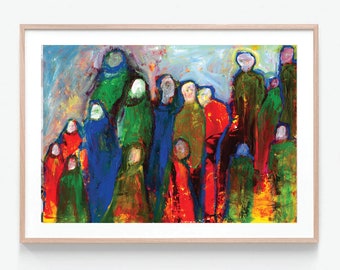 A3 Art Print - Abstract The Gathering Print - The Retro Abstract Figurative Modern Art