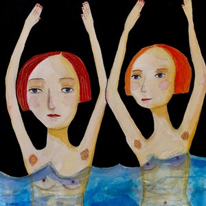 Art Print A3 Swimming Girls Wild Swimming Body Positive Girl Power Feminist Woman Empowerment Whimsical Art Humour Quirky Ref.1 image 2