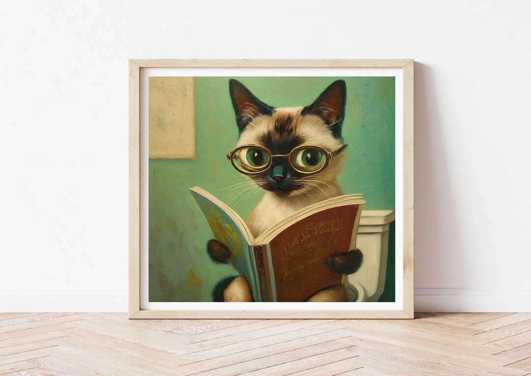 Siamese Cat on Toilet Reading Print Ref104 Humour Funny Cat Artwork - Etsy