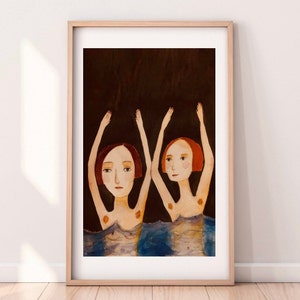 Art Print A3 - Swimming Girls - Wild Swimming - Body Positive Girl Power Feminist Woman Empowerment  - Whimsical Art Humour Quirky Ref.1