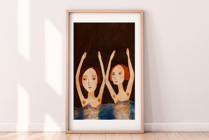 Art Print A3 Swimming Girls Wild Swimming Body Positive Girl Power Feminist Woman Empowerment Whimsical Art Humour Quirky Ref.1 image 1