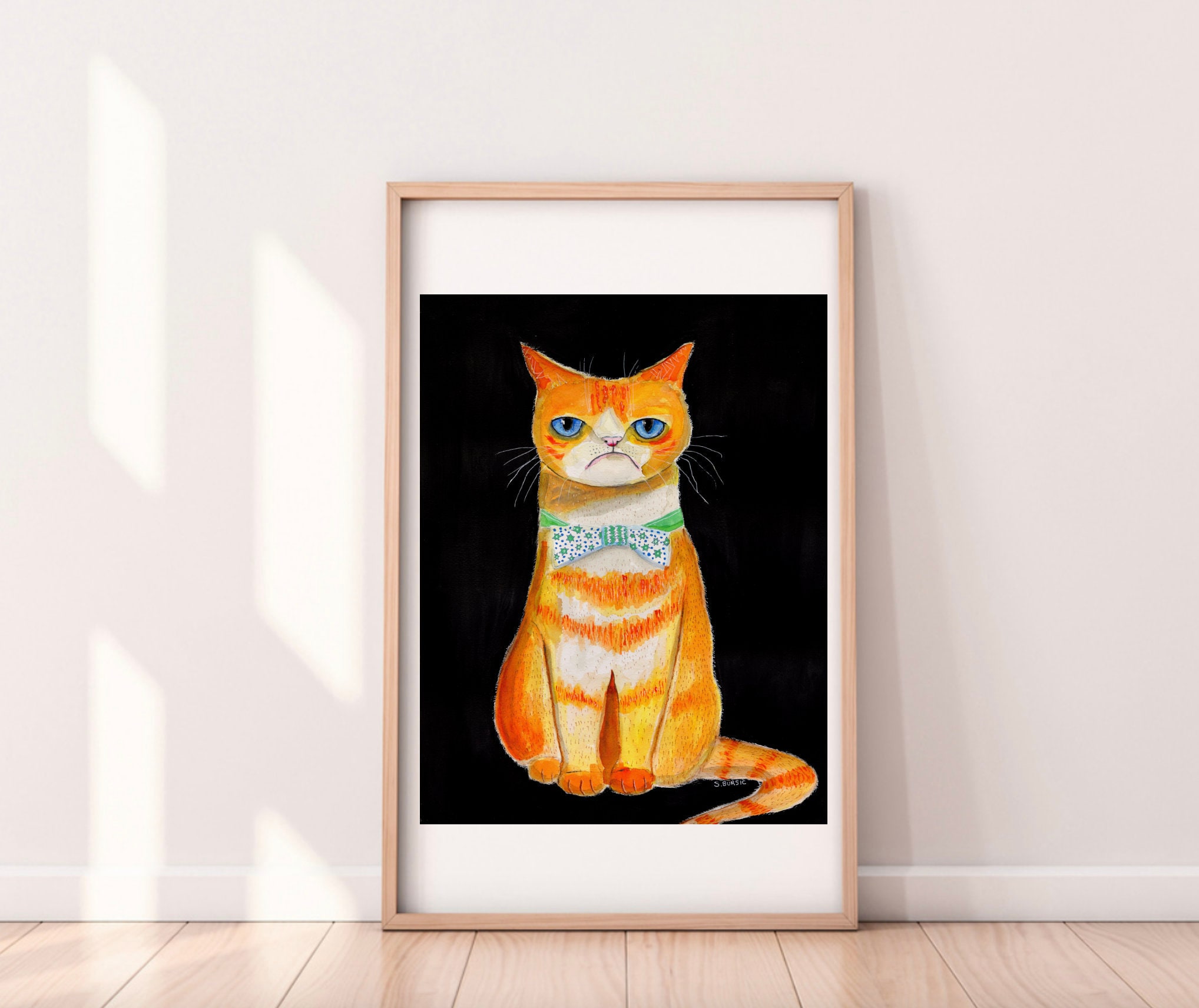 Art Print - Orange Grumpy Ginger Cat - Funny Quirky Fun Art Whimsical ...