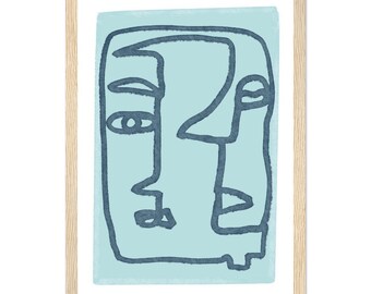 Abstract Blue Figurative Print Premium Matte Paper Wooden Framed Poster