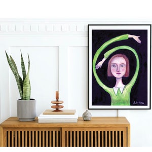 Art Print A4, A5 or A6 - Woman in a Twist  - Whimsical Art Humour Quirky Art