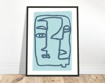 Abstract Blue Faces Premium Matte Paper Metal Framed Poster