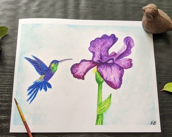 Blue Hummingbird Watercolor Print, Green Humming Bird Poster Mexican Violetear humming bird, Humming bird watcher gift