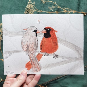 Cardinal Love Birds original watercolor painting