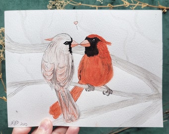 Cardinal Love Birds original watercolor painting