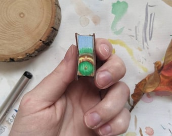 Hobbit Door Book Necklace, Micro Fore Edge Painting, Stainless Steel Chain