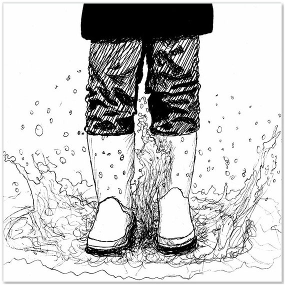 Rain Boots Splashing Puddle Canvas Minis 5x5 Rainboots mud | Etsy