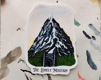 Watercolor Mountain Peak Sticker, Medieval Fantasy Landscape Decal, Bookish Gift