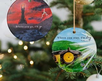 Hobbit-Inspired Ceramic Ornament, Holiday Decor, Spiritual Keepsake
