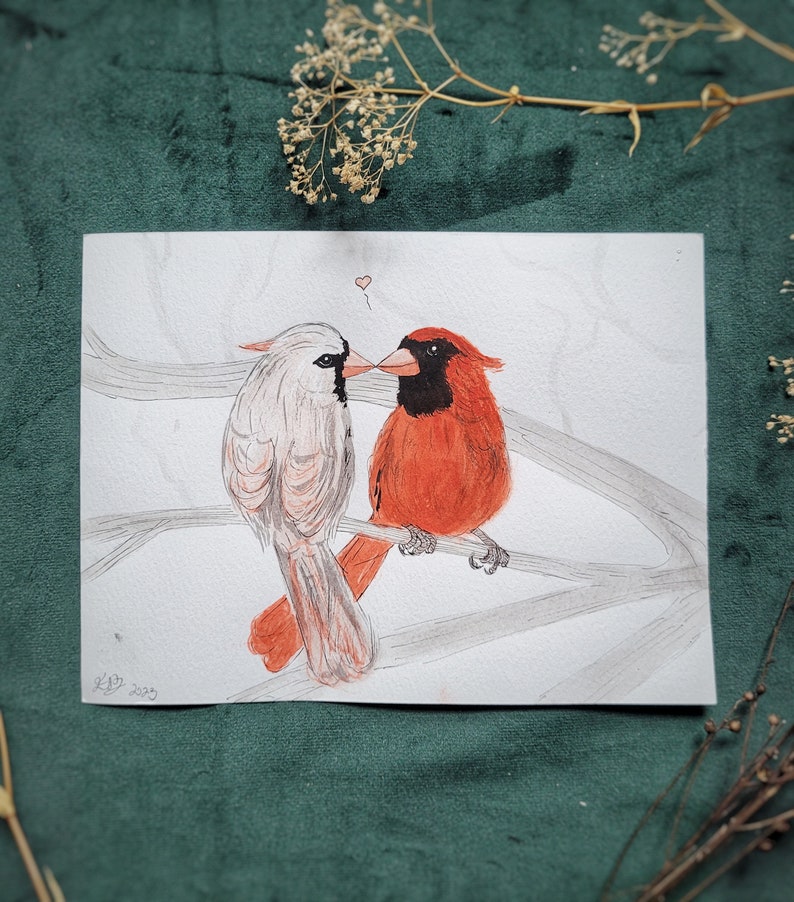 Cardinal Love Birds Original Watercolor Painting - Etsy