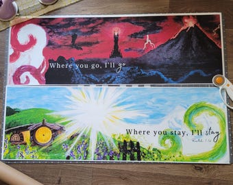LOTR Watercolor Art Print Set, Mordor & Shire, Anniversary Gift, where you go I'll go wedding gift