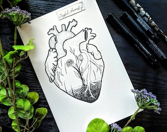 Anatomical Heart Garden Art Print, Ink Illustration, Christian Faith Wall Decor (5x7 or 8x10)