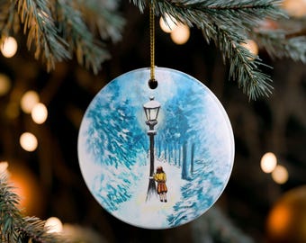 Lucy at Lantern Narnia Lamppost Scene Ceramic Ornament